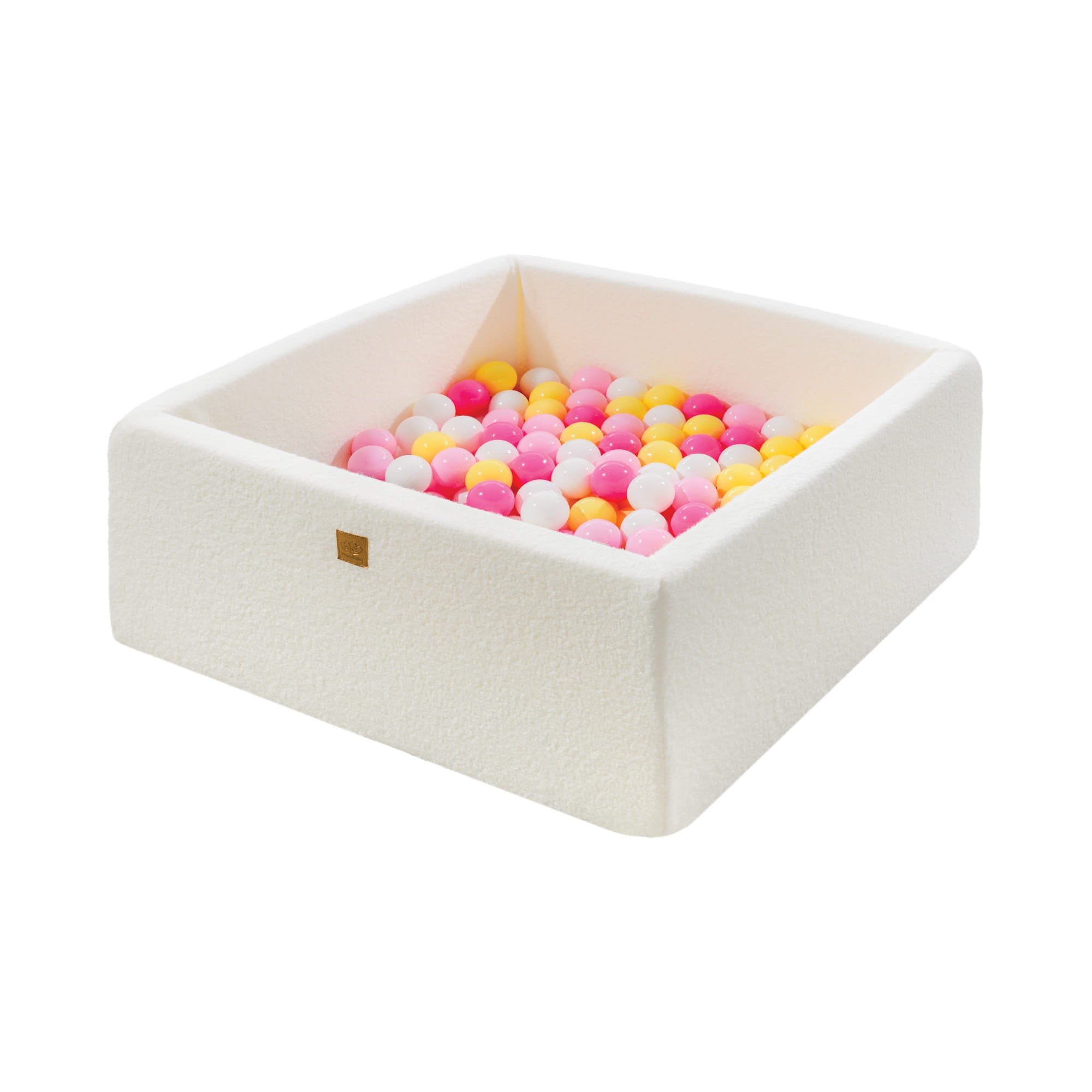 MeowBaby Rose pastel/rose clair/blanc/jaune pastel Piscine à balles Carré Tissu Bouclé Blanc Avec 200 balles