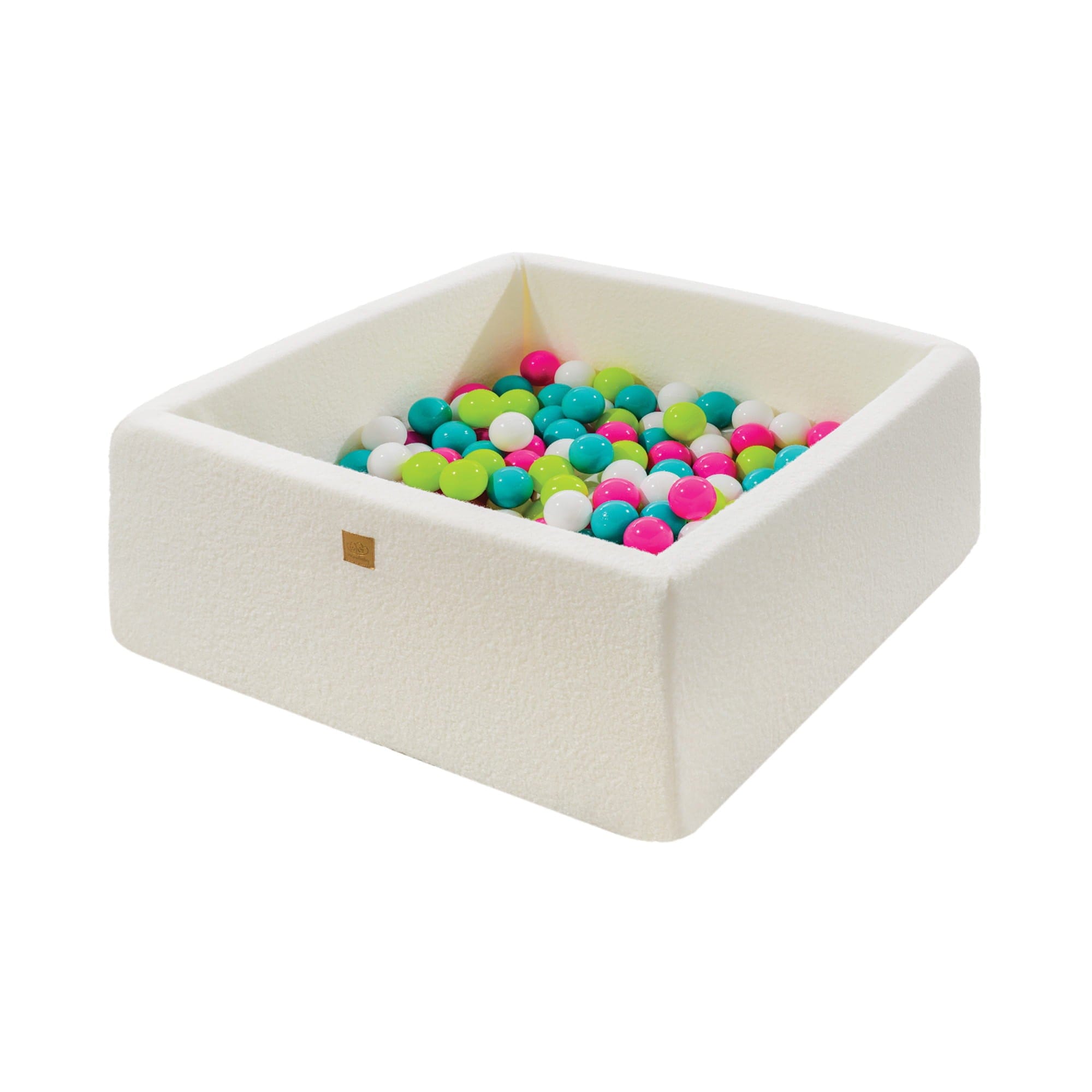 MeowBaby Blanc/vert citron/rose foncé/turquoise Piscine à balles Carré Tissu Bouclé Blanc Avec 400 balles