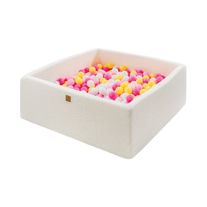 MeowBaby Rose pastel/rose clair/blanc/jaune pastel Piscine à balles Carré Tissu Bouclé Blanc Avec 400 balles