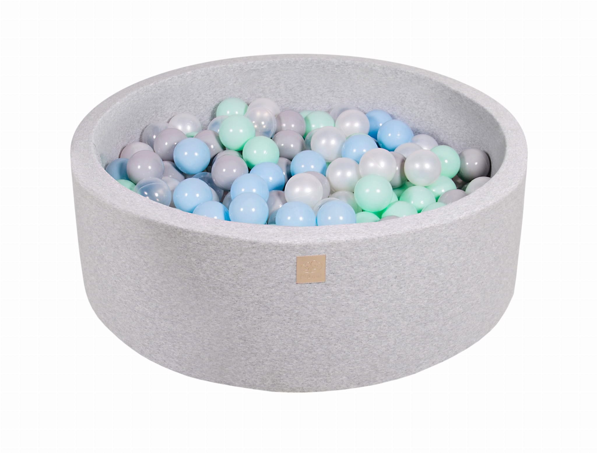 MeowBaby Blanc nacré/gris/transparent/menthe/bleu bébé Piscine à balles Ronde Coton Gris clair Avec 200 balles