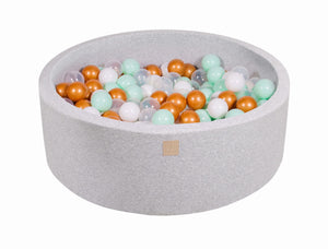 MeowBaby Blanc/Or/Transparent/Menthe Piscine à balles Ronde Coton Gris clair Avec 200 balles