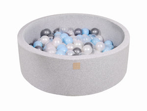 MeowBaby Bleu bébé/Transparent/Argent/Blanc Perle Piscine à balles Ronde Coton Gris clair Avec 200 balles