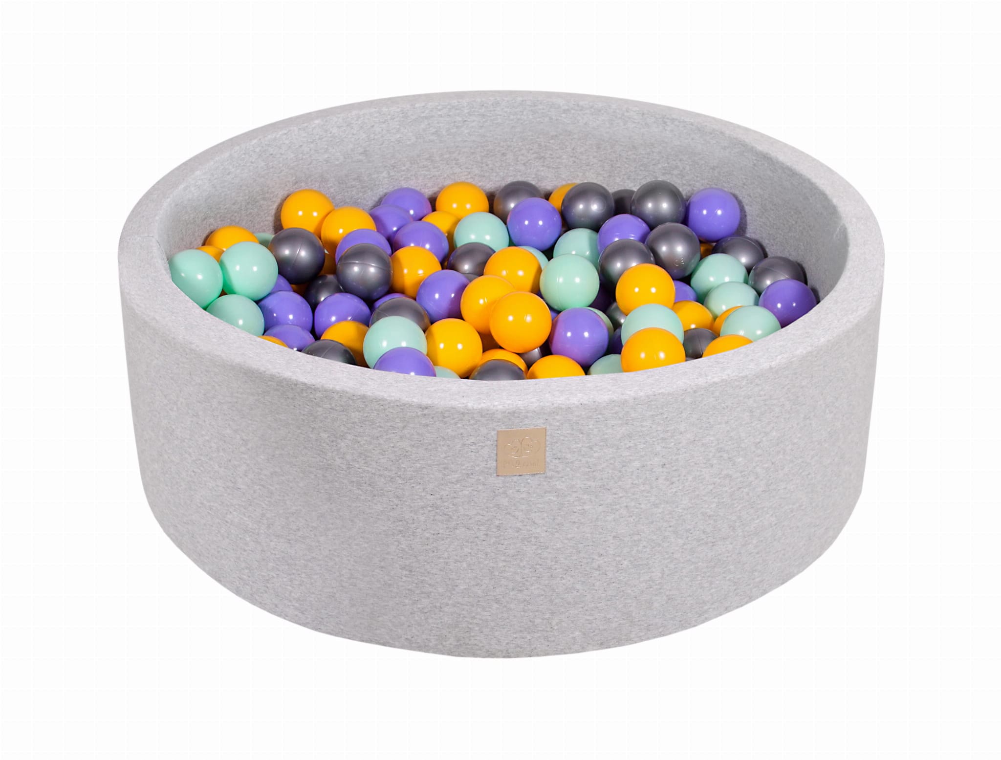 MeowBaby Lilas/Jaune/Menthe/Argent Piscine à balles Ronde Coton Gris clair Avec 200 balles