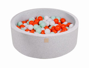 MeowBaby Orange/Blanc/Menthe Piscine à balles Ronde Coton Gris clair Avec 200 balles