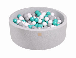 MeowBaby Turquoise/Gris/Blanc Piscine à balles Ronde Coton Gris clair Avec 200 balles