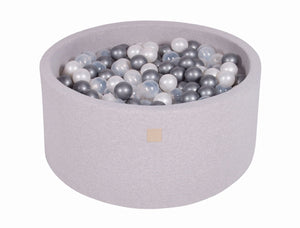 MeowBaby Blanc Perle/Argent/Transparent Piscine à balles Ronde Coton Gris clair Avec 300 balles