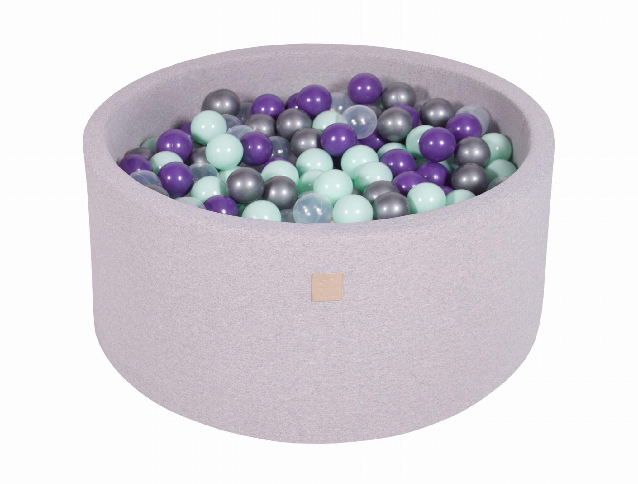 MeowBaby Menthe/Transparent/Argent/Violet Piscine à balles Ronde Coton Gris clair Avec 300 balles