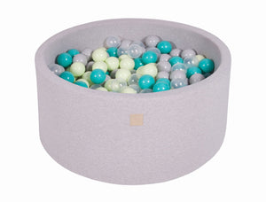 MeowBaby Turquoise/Vert clair/Gris/Transparent Piscine à balles Ronde Coton Gris clair Avec 300 balles