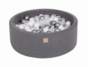 MeowBaby Blanc Perle/Argent/Transparent Piscine à balles Ronde Coton Gris foncé Avec 200 balles