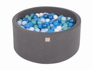 MeowBaby Blanc/Bleu/Turquoise/Bleu Bébé/Bleu Perle Piscine à balles Ronde Coton Gris foncé Avec 300 balles