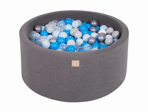 MeowBaby Bleu/Transparent/Bleu bébé/Argent Piscine à balles Ronde Coton Gris foncé Avec 300 balles