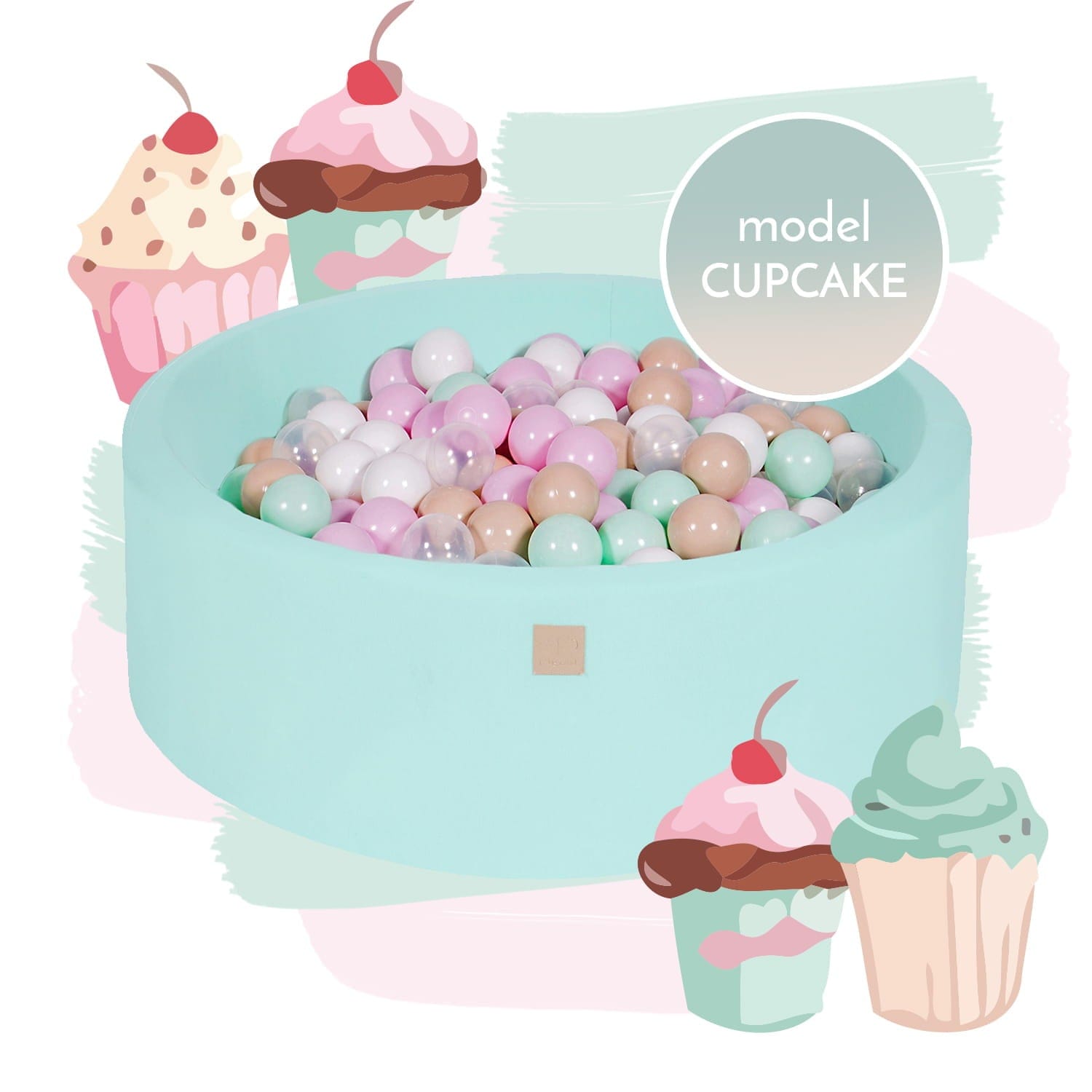 MeowBaby Piscine à balles Ronde Coton Menthe 90x30cm Avec 250 balles, Modèle Cupcake