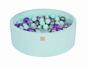 MeowBaby Menthe/Transparent/Argent/Violet Piscine à balles Ronde Coton Menthe Avec 200 balles