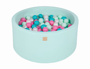 MeowBaby Blanc perle/turquoise/rose clair/menthe Piscine à balles Ronde Coton Menthe Avec 300 balles