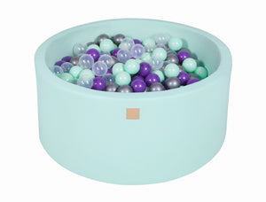 MeowBaby Menthe/Transparent/Argent/Violet Piscine à balles Ronde Coton Menthe Avec 300 balles