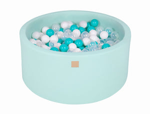 MeowBaby Turquoise/Transparent/Blanc Piscine à balles Ronde Coton Menthe Avec 300 balles