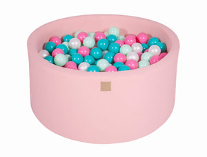 MeowBaby Blanc perle/turquoise/rose clair/menthe Piscine à balles Ronde Coton Rose clair Avec 300 balles