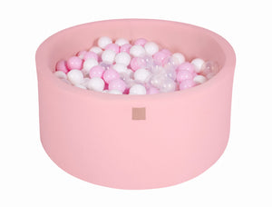 MeowBaby Blanc/Rose pastel/Transparent Piscine à balles Ronde Coton Rose clair Avec 300 balles