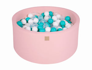 MeowBaby Blanc/Transparent/Turquoise Piscine à balles Ronde Coton Rose clair Avec 300 balles