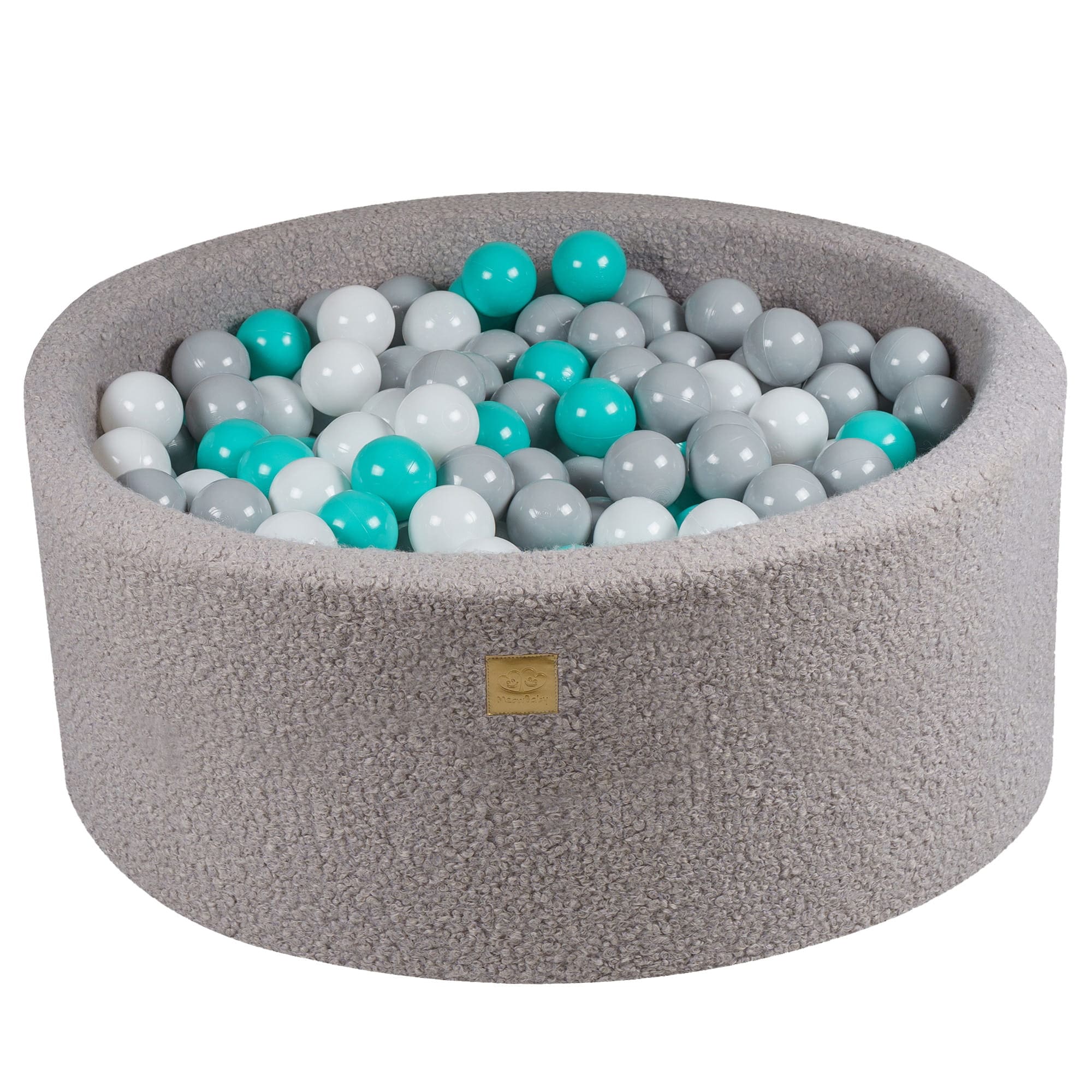 MeowBaby Blanc/Gris/Turquoise Piscine à balles Ronde Tissu Bouclé Gris Avec 300 balles