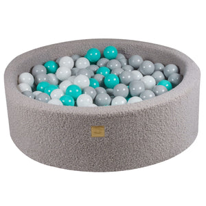 MeowBaby Blanc/Gris/Turquoise Piscine à balles Ronde Tissu Bouclé Gris