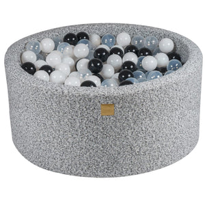 MeowBaby Noir/Blanc/Transparent Piscine à balles Ronde Tissu Bouclé Gris Chiné Avec 300 balles