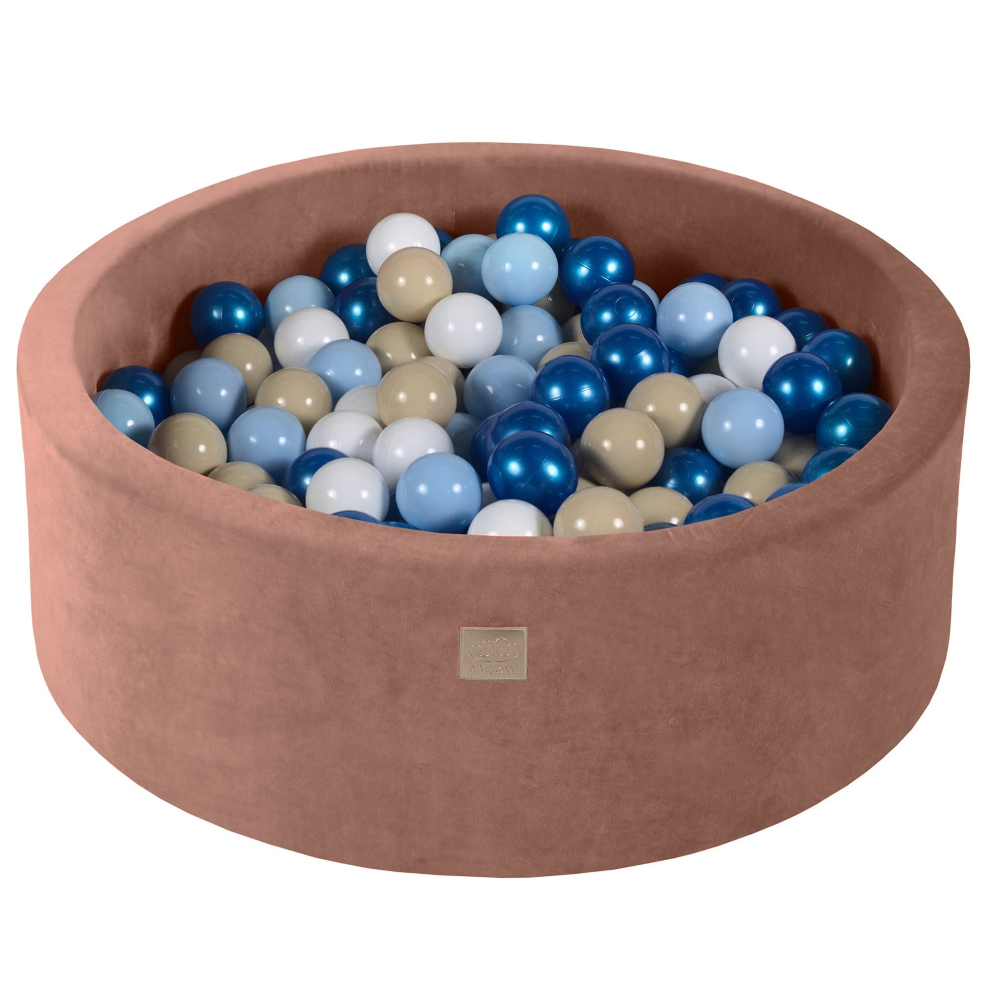 MeowBaby Bleu nacré/Beige/Blanc/Bleu bébé Piscine à balles Ronde Velours Beige Avec 200 balles