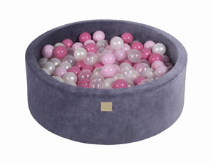 MeowBaby Rose clair/rose pastel/transparent Piscine à balles Ronde Velours Bleu-gris Avec 200 balles