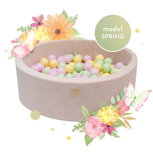 MeowBaby Le printemps Piscine à balles Ronde Velours Écru 90x30cm Avec 250 balles