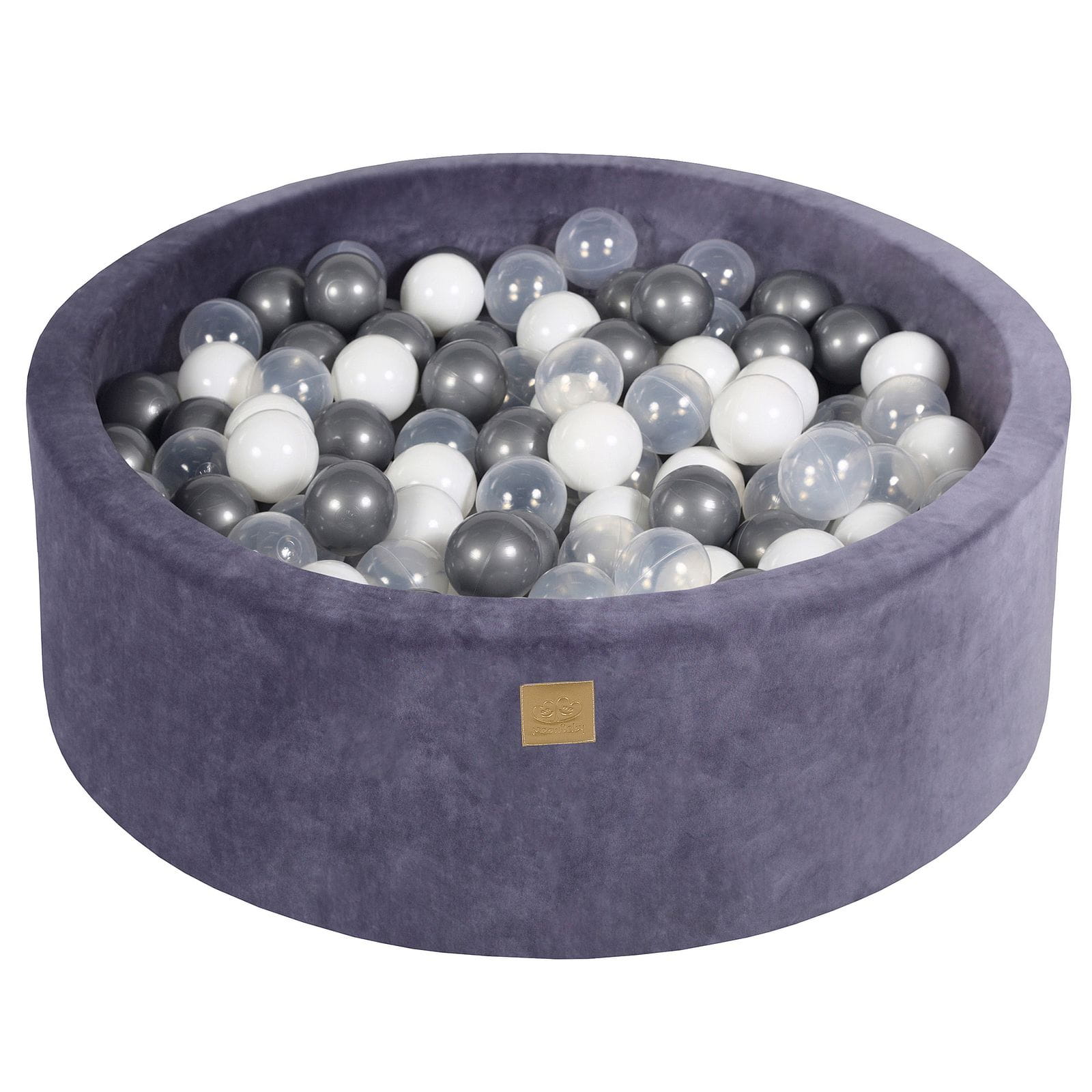 MeowBaby Blanc perle/Transparent/Argent Piscine à balles Ronde Velours Gris Bleu Avec 200 balles