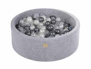 MeowBaby Argent/Blanc Perle/Transparent Piscine à balles Ronde Velours Gris clair Avec 200 balles