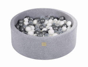 MeowBaby Argent/Blanc/Transparent Piscine à balles Ronde Velours Gris clair Avec 200 balles