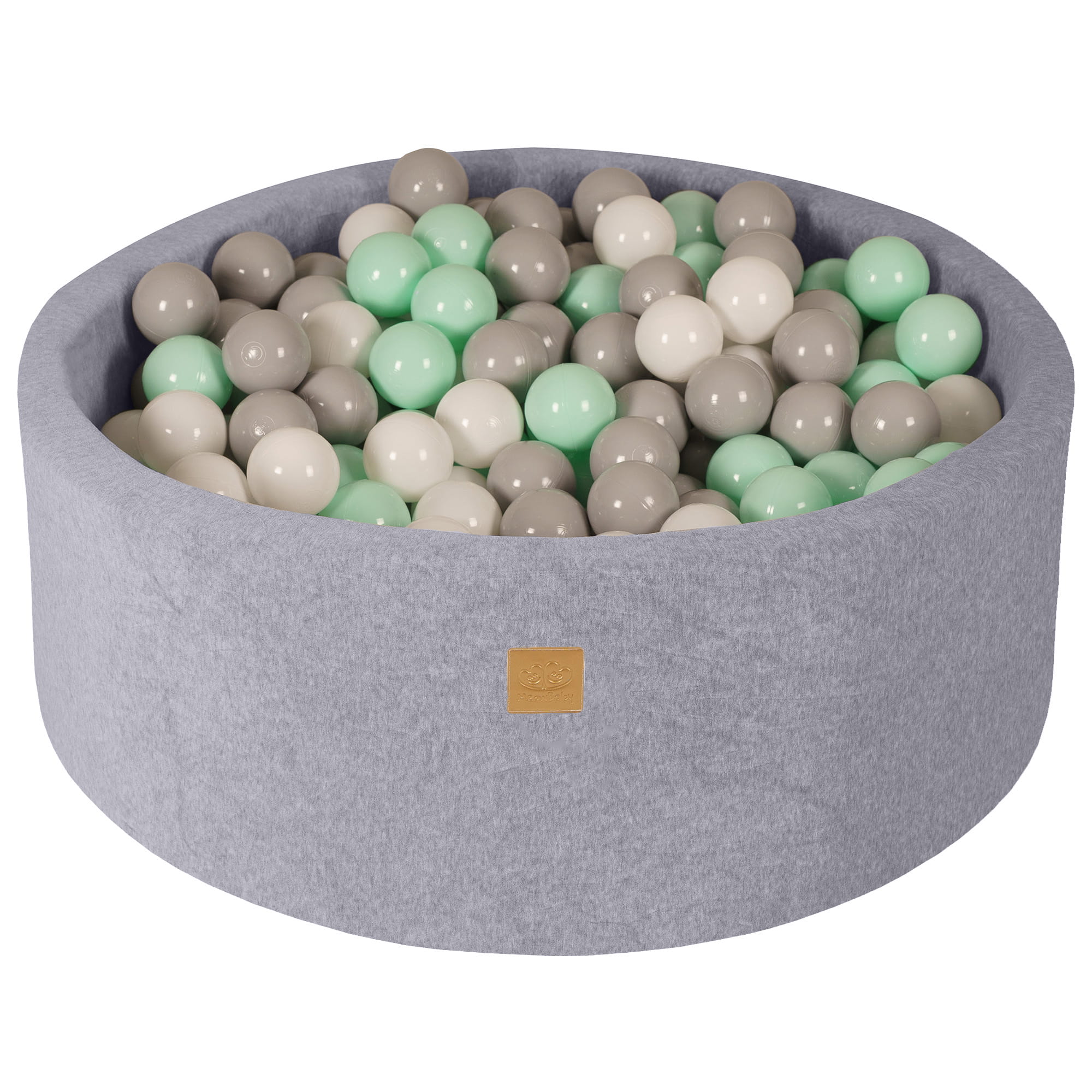 MeowBaby Blanc/Gris/Menthe Piscine à balles Ronde Velours Gris clair Avec 200 balles