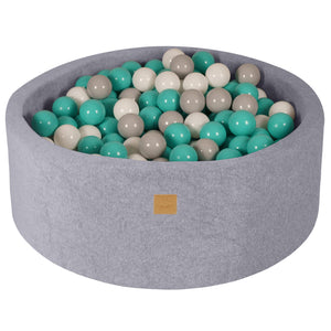 MeowBaby Blanc/Gris/Turquoise Piscine à balles Ronde Velours Gris clair Avec 200 balles