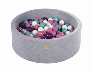 MeowBaby Turquoise/Blanc/Rose Clair/Violet Perle Piscine à balles Ronde Velours Gris clair Avec 200 balles