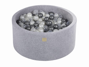 MeowBaby Argent/Blanc Perle/Transparent Piscine à balles Ronde Velours Gris clair Avec 300 balles