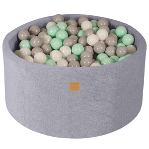 MeowBaby Blanc/Gris/Menthe Piscine à balles Ronde Velours Gris clair Avec 300 balles