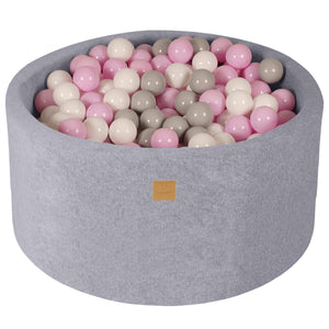 MeowBaby Blanc/Gris/Rose pastel Piscine à balles Ronde Velours Gris clair Avec 300 balles