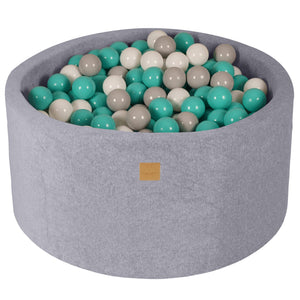 MeowBaby Blanc/Gris/Turquoise Piscine à balles Ronde Velours Gris clair Avec 300 balles