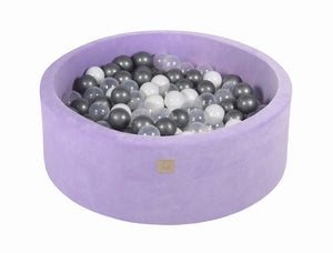 MeowBaby Argent/Blanc Perle/Transparent Piscine à balles Ronde Velours Lilas Avec 200 balles