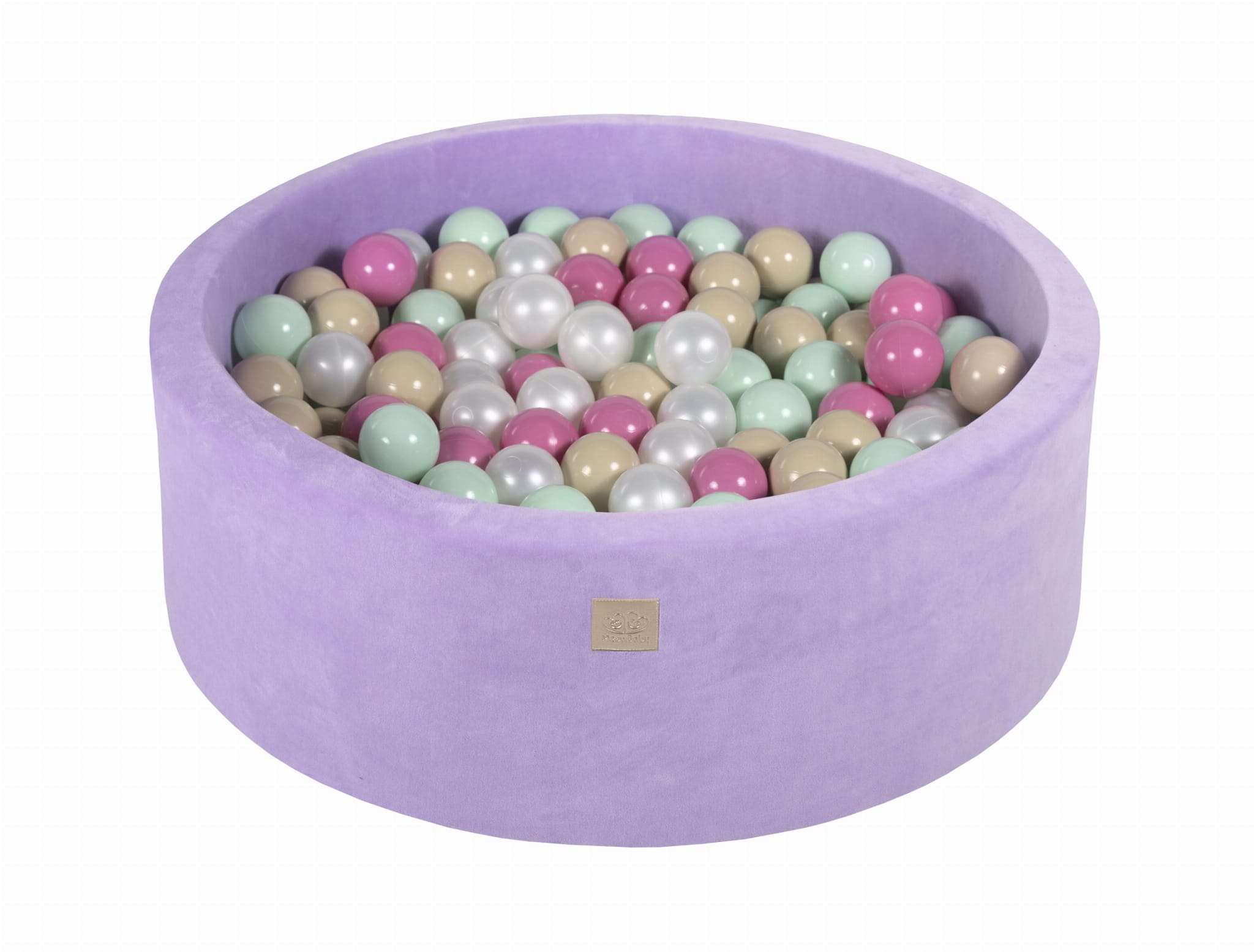 MeowBaby Beige/Blanc Perle/Rose Clair/Menthe Piscine à balles Ronde Velours Lilas Avec 200 balles