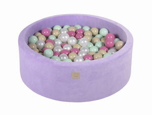 MeowBaby Beige/Blanc Perle/Rose Clair/Menthe Piscine à balles Ronde Velours Lilas Avec 200 balles