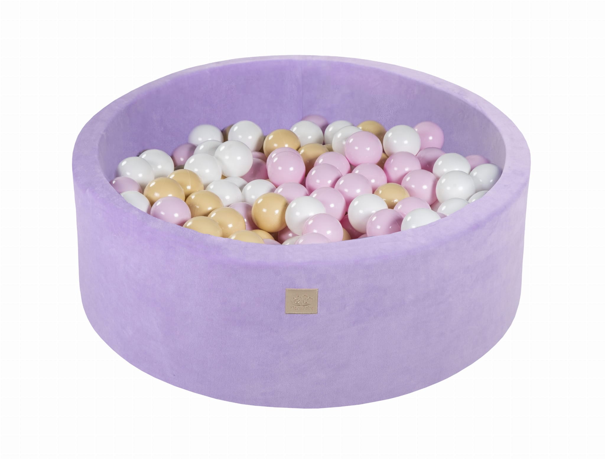 MeowBaby Beige/Blanc/Rose pastel Piscine à balles Ronde Velours Lilas Avec 200 balles