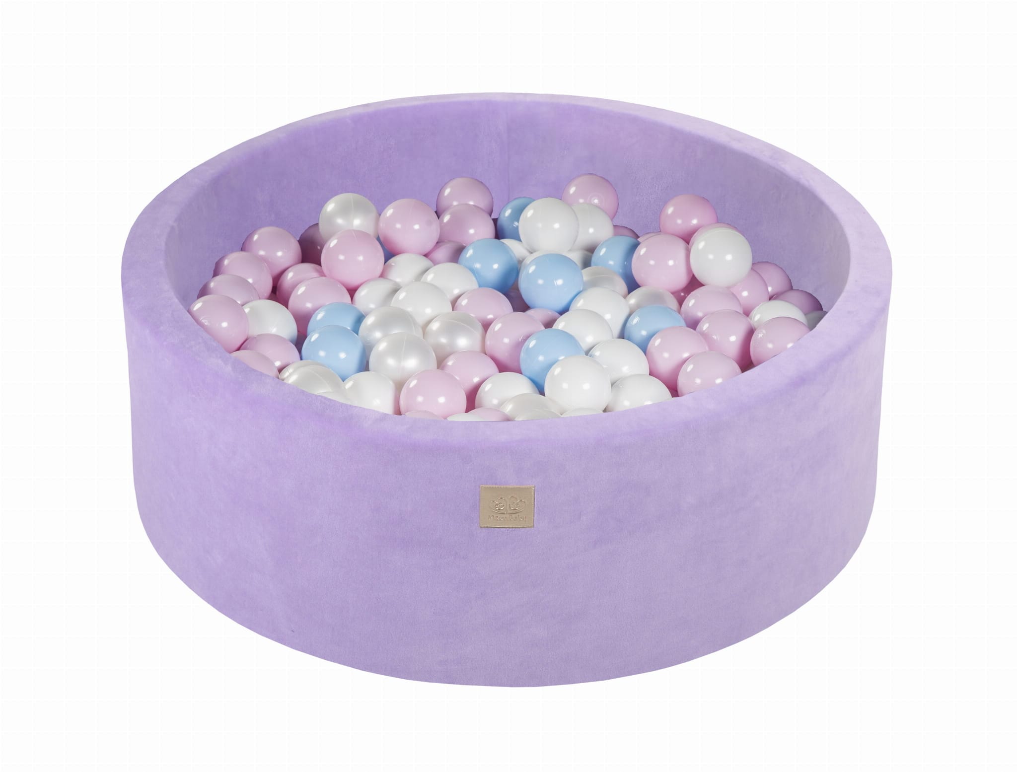 MeowBaby Blanc nacré/Blanc/Bleu bébé/Rose pastel Piscine à balles Ronde Velours Lilas Avec 200 balles