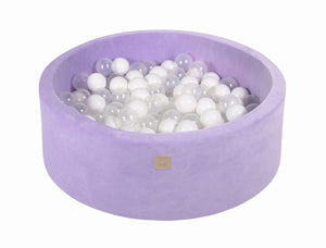 MeowBaby Blanc/Transparent Piscine à balles Ronde Velours Lilas Avec 200 balles