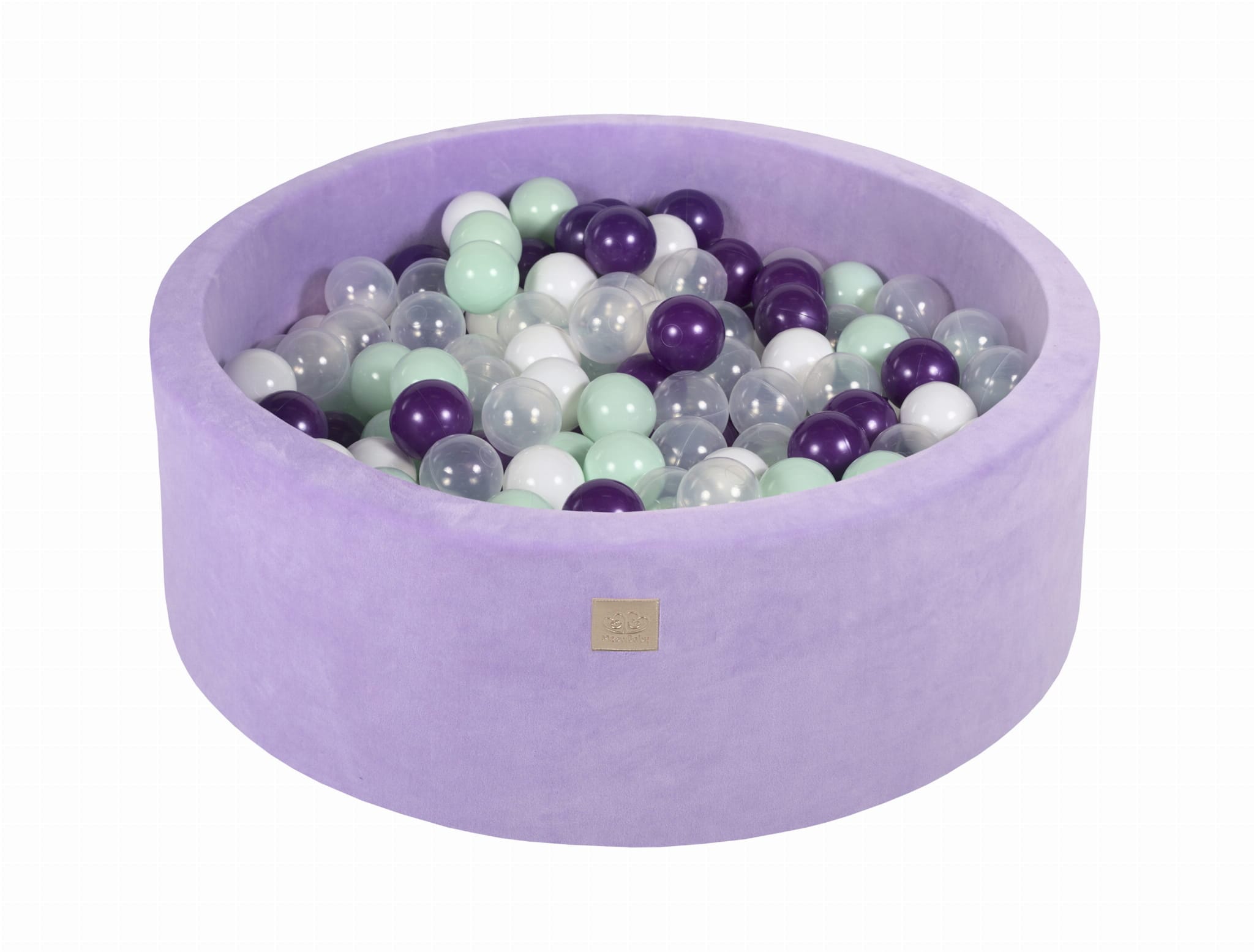 MeowBaby Menthe/Violet Perle/Blanc/Transparent Piscine à balles Ronde Velours Lilas Avec 200 balles