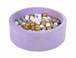 MeowBaby Or/Blanc/Gris Piscine à balles Ronde Velours Lilas Avec 200 balles