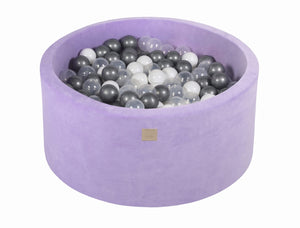 MeowBaby Argent/Blanc Perle/Transparent Piscine à balles Ronde Velours Lilas Avec 300 balles