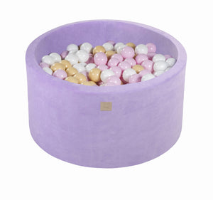 MeowBaby Beige/Blanc/Rose pastel Piscine à balles Ronde Velours Lilas Avec 300 balles