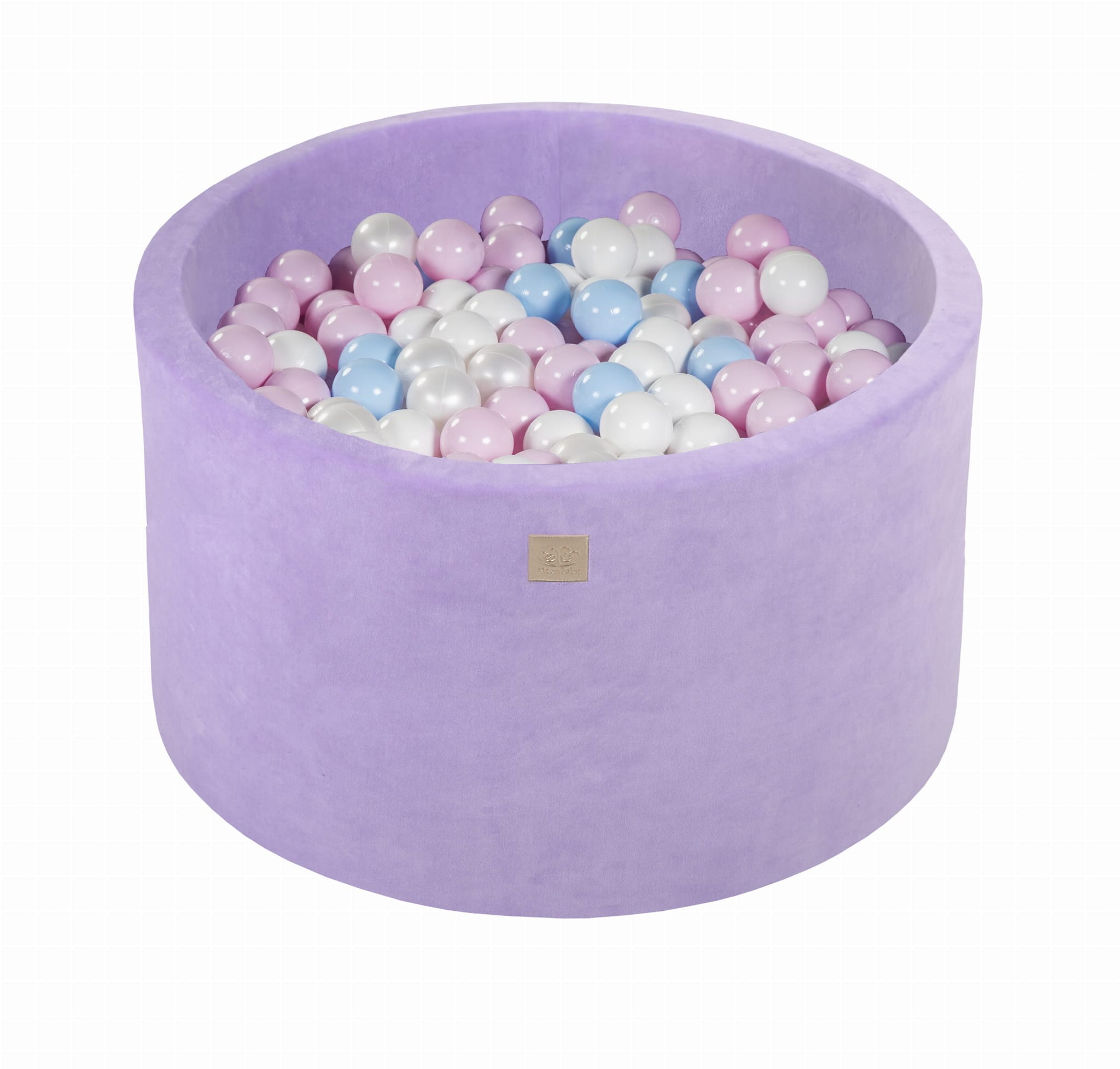 MeowBaby Blanc nacré/Blanc/Bleu bébé/Rose pastel Piscine à balles Ronde Velours Lilas Avec 300 balles